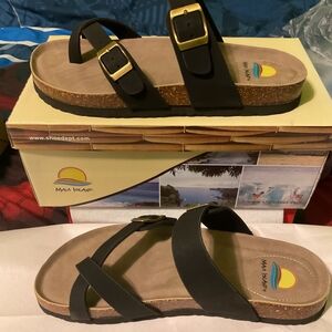 Maui‎ Island Hampton Sandals Women’s Size 9M Black Double Buckle Cork Footbed